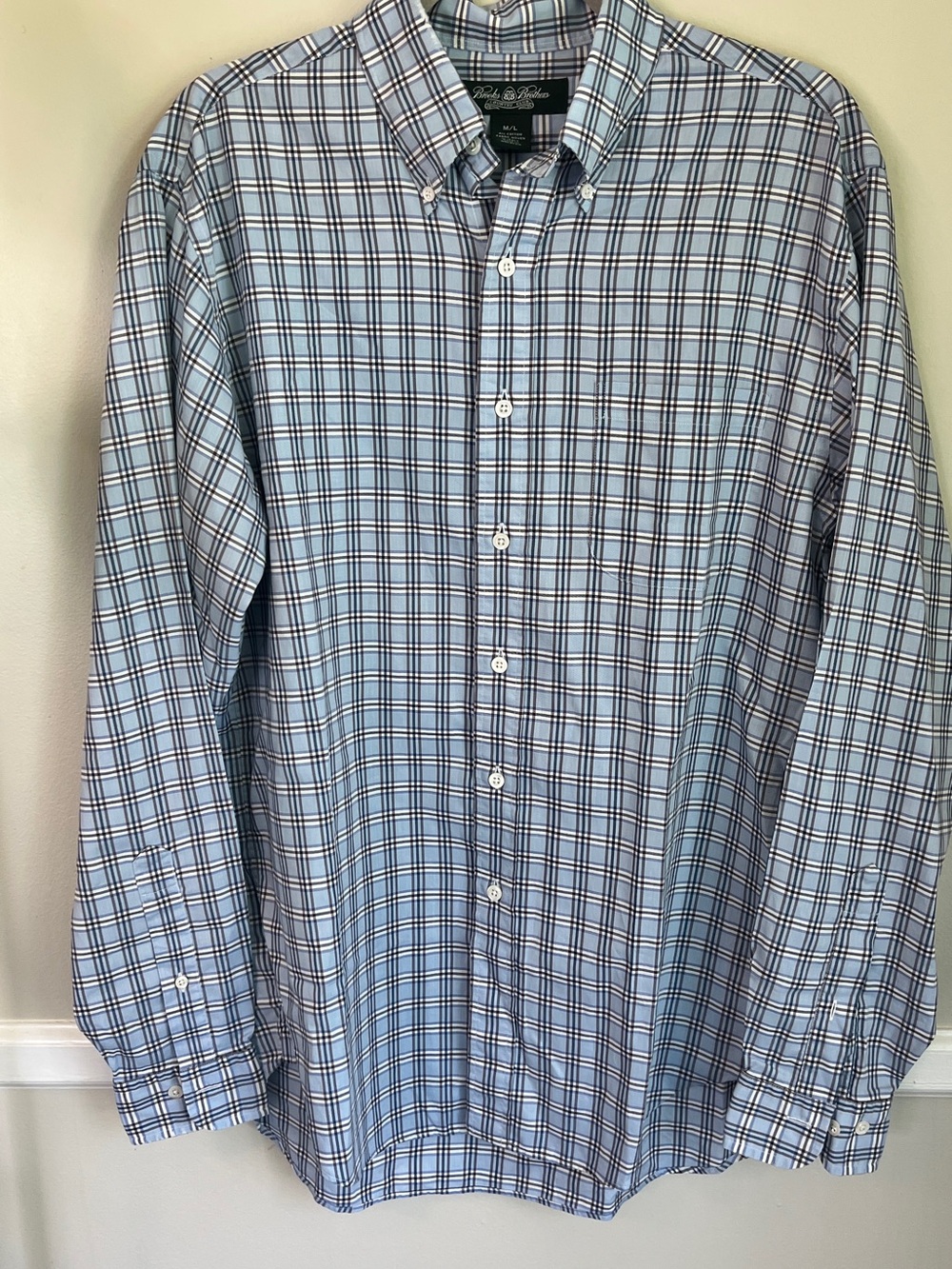Brooks Brothers Light Blue and Navy Plaid Button-Down Shirt